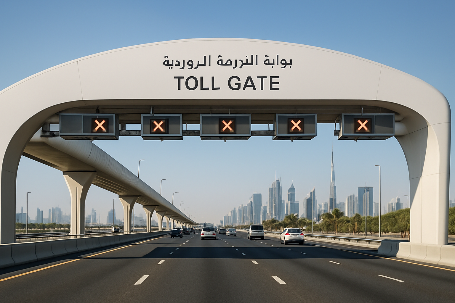 Modern toll gate on Dubai highway